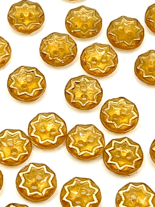 Set of 32 Vintage Czech Glass Buttons – 1940s–1960s - Gilt Eight-Point Star Motif