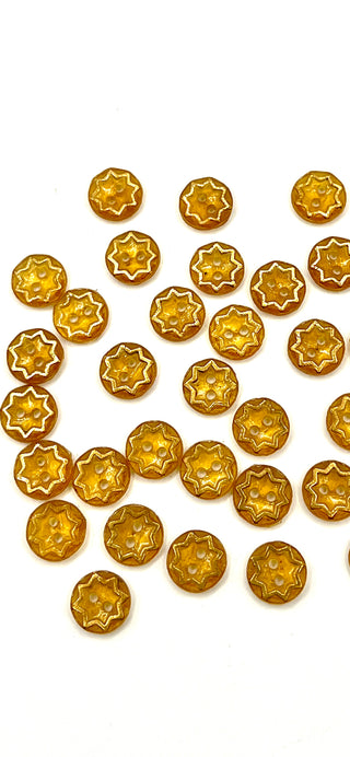 Set of 32 Vintage Czech Glass Buttons – 1940s–1960s - Gilt Eight-Point Star Motif