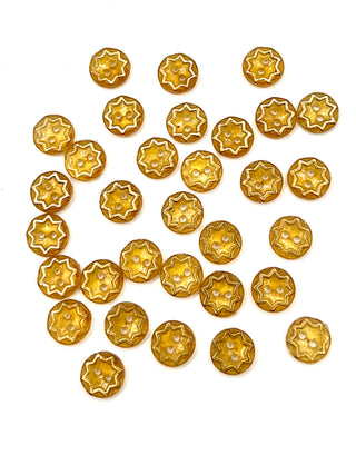 Set of 32 Vintage Czech Glass Buttons – 1940s–1960s - Gilt Eight-Point Star Motif