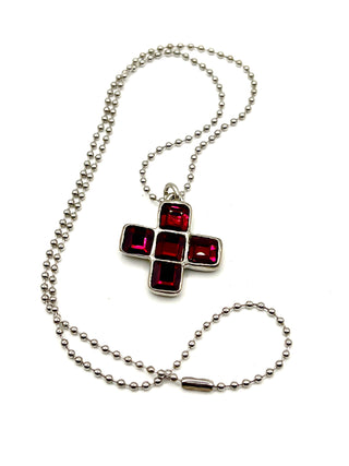 Vintage 1993 Todd Oldham Iconic Silver Plated Plus Sign Swarovski Crystal Charm Necklace 