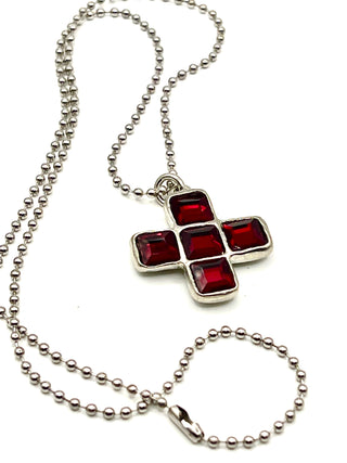 Vintage 1993 Todd Oldham Iconic Silver Plated Plus Sign Swarovski Crystal Charm Necklace 