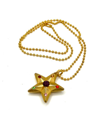 Vintage Todd Oldham 1990s Double-Sided Star Charm Necklace – 24kt Gold Plated, Swarovski Crystal Pendant