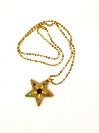 Vintage Todd Oldham 1990s Double-Sided Star Charm Necklace – 24kt Gold Plated, Swarovski Crystal Pendant