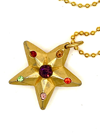 Vintage Todd Oldham 1990s Double-Sided Star Charm Necklace – 24kt Gold Plated, Swarovski Crystal Pendant