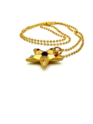 Vintage Todd Oldham 1990s Double-Sided Star Charm Necklace – 24kt Gold Plated, Swarovski Crystal Pendant