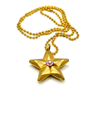 Vintage Todd Oldham 1990s Double-Sided Star Charm Necklace – 24kt Gold Plated, Swarovski Crystal Pendant