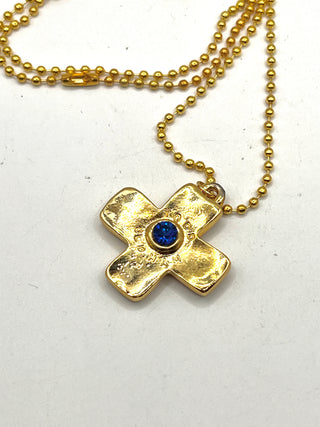 Vintage Todd Oldham 24kt Gold Plated Plus Sign Charm Necklace – Jeweled With Amber & Pink Crystals