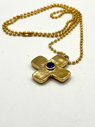 Vintage Todd Oldham 24kt Gold Plated Plus Sign Charm Necklace – Jeweled With Amber & Pink Crystals