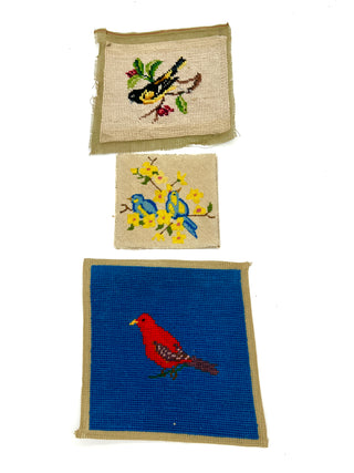 Todd Oldham Studio Collections - Set of 3 Vintage Bird Needlepoint Swatches – Animal Needlepoint Collection