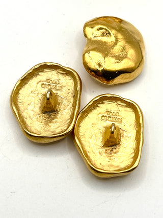 Vintage Todd Oldham Signed Nugget Buttons Set of 6, 24kt Gold Plated, Fall 1992 Interiors Collection