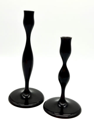 Todd Oldham Studio Collection - Pair of Eva Zeisel Matte Black Metal Candlesticks – Biomorphic Hourglass Design