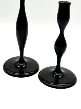Todd Oldham Studio Collection - Pair of Eva Zeisel Matte Black Metal Candlesticks – Biomorphic Hourglass Design