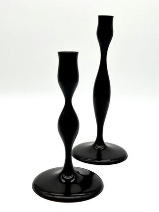 Todd Oldham Studio Collection - Pair of Eva Zeisel Matte Black Metal Candlesticks – Biomorphic Hourglass Design