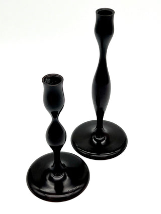 Todd Oldham Studio Collection - Pair of Eva Zeisel Matte Black Metal Candlesticks – Biomorphic Hourglass Design
