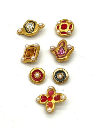 Vintage Todd Oldham 1990s Gold Plated- Enameled- Swarovski Crystal & Pearl Buttons