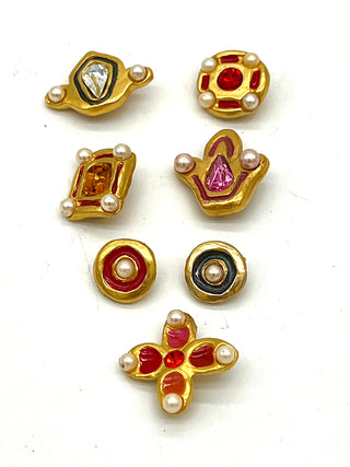 Vintage Todd Oldham 1990s Gold Plated- Enameled- Swarovski Crystal & Pearl Buttons