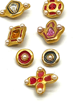Vintage Todd Oldham 1990s Gold Plated- Enameled- Swarovski Crystal & Pearl Buttons