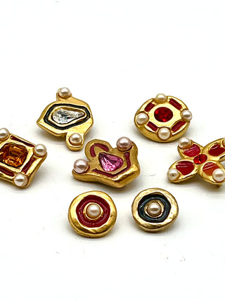 Vintage Todd Oldham 1990s Gold Plated- Enameled- Swarovski Crystal & Pearl Buttons