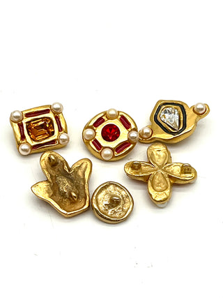 Vintage Todd Oldham 1990s Gold Plated- Enameled- Swarovski Crystal & Pearl Buttons