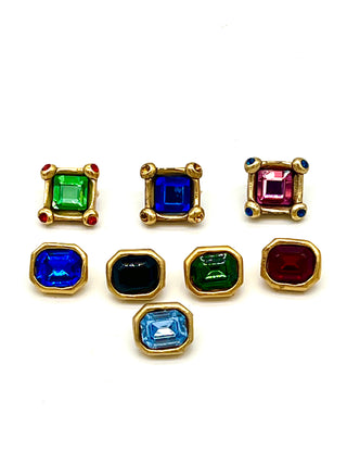 Jeweled Swarovski Crystal Stud Buttons, 24kt Gold Plated, Emerald & Square Cut, .50–.75 Inch