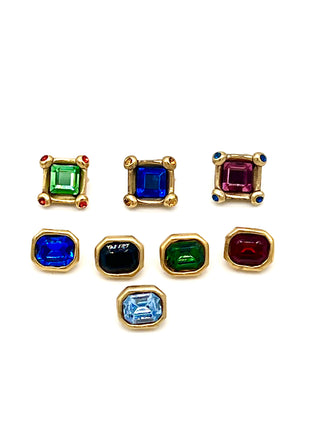 Jeweled Swarovski Crystal Stud Buttons, 24kt Gold Plated, Emerald & Square Cut, .50–.75 Inch