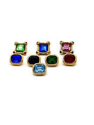 Jeweled Swarovski Crystal Stud Buttons, 24kt Gold Plated, Emerald & Square Cut, .50–.75 Inch