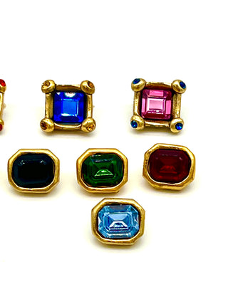 Jeweled Swarovski Crystal Stud Buttons, 24kt Gold Plated, Emerald & Square Cut, .50–.75 Inch