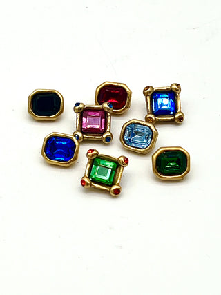 Jeweled Swarovski Crystal Stud Buttons, 24kt Gold Plated, Emerald & Square Cut, .50–.75 Inch
