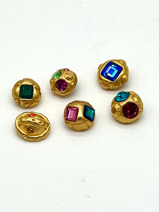 Vintage 1990s Todd Oldham Set of 6 24kt Gold-Plated Dome Buttons with Swarovski Crystals