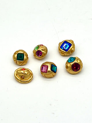 Vintage 1990s Todd Oldham Set of 6 24kt Gold-Plated Dome Buttons with Swarovski Crystals
