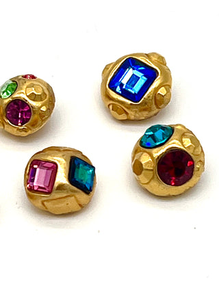 Vintage 1990s Todd Oldham Set of 6 24kt Gold-Plated Dome Buttons with Swarovski Crystals