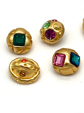 Vintage 1990s Todd Oldham Set of 6 24kt Gold-Plated Dome Buttons with Swarovski Crystals