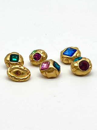Vintage 1990s Todd Oldham Set of 6 24kt Gold-Plated Dome Buttons with Swarovski Crystals