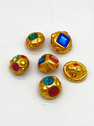 Vintage 1990s Todd Oldham Set of 6 24kt Gold-Plated Dome Buttons with Swarovski Crystals