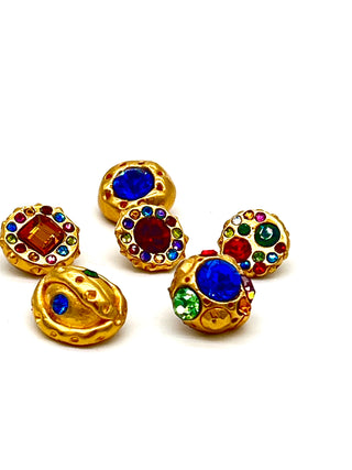 Set of 6 Vintage Todd Oldham 24kt Gold-Plated Swarovski Crystal Buttons, Signed & Dated 1995