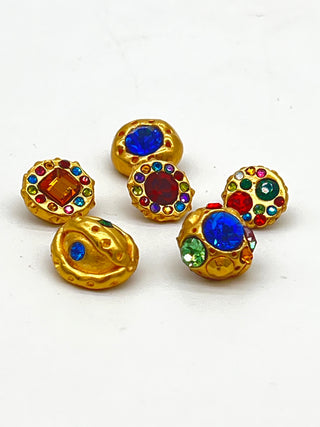 Set of 6 Vintage Todd Oldham 24kt Gold-Plated Swarovski Crystal Buttons, Signed & Dated 1995
