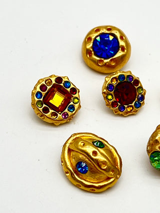 Set of 6 Vintage Todd Oldham 24kt Gold-Plated Swarovski Crystal Buttons, Signed & Dated 1995