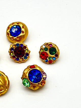 Set of 6 Vintage Todd Oldham 24kt Gold-Plated Swarovski Crystal Buttons, Signed & Dated 1995