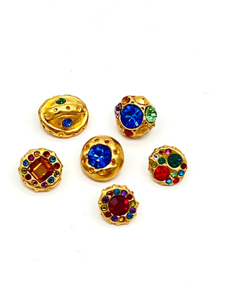 Set of 6 Vintage Todd Oldham 24kt Gold-Plated Swarovski Crystal Buttons, Signed & Dated 1995