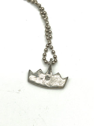 Vintage 1990s Todd Oldham Iconic Crown Logo Charm Necklace, Silver Plated