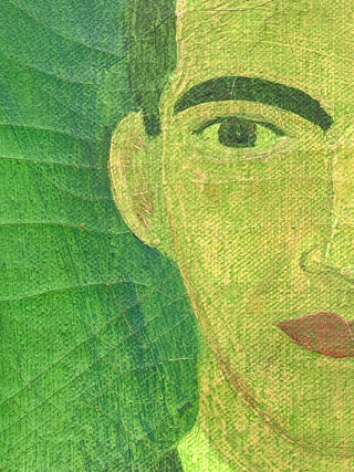 Todd Oldham Studio Collection - Green Veil Portrait of a Man – Vintage Found Painting on Stretched Canvas