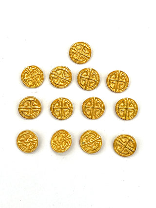 Todd Oldham Fall 1993 Runway Button Set – 12 Signed Greek Key Crest Buttons