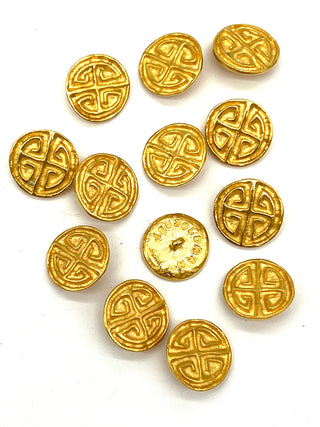 Todd Oldham Fall 1993 Runway Button Set – 12 Signed Greek Key Crest Buttons