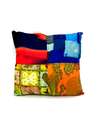 Vintage Todd Oldham Fire & Patchwork Denim Pattern Mix Pillow