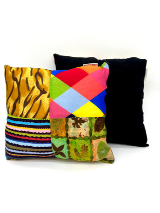 Vintage Todd Oldham Tiger & Harlequin Textile Patchwork Pattern Mix Pillow
