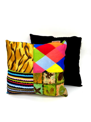 Vintage Todd Oldham Tiger & Harlequin Textile Patchwork Pattern Mix Pillow