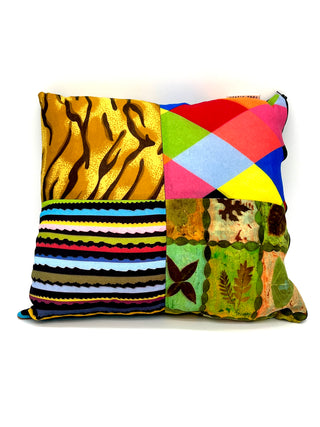 Vintage Todd Oldham Tiger & Harlequin Textile Patchwork Pattern Mix Pillow