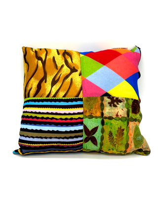 Vintage Todd Oldham Tiger & Harlequin Textile Patchwork Pattern Mix Pillow
