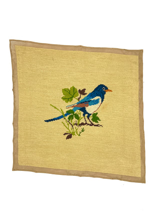 Fiber Art from the Todd Oldham Studio Collection - Alert Blue Bird on Branch Vintage Needlepoint – Impressive