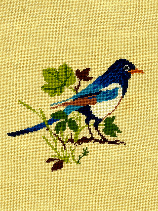 Fiber Art from the Todd Oldham Studio Collection - Alert Blue Bird on Branch Vintage Needlepoint – Impressive